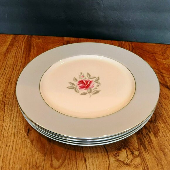 Vintage MCM Dinner Plates, Set of 4 Flintridge Miramar Platinum Cottagecore 1950